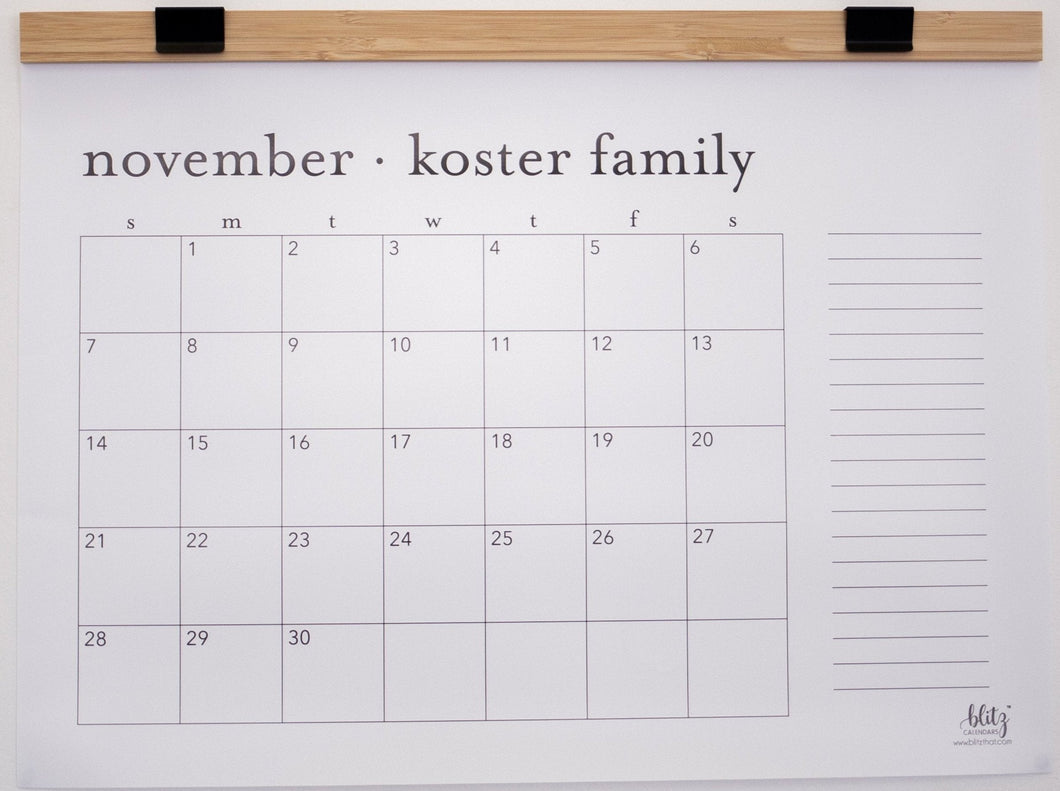 Monthly List Calendar with Wood Hanger