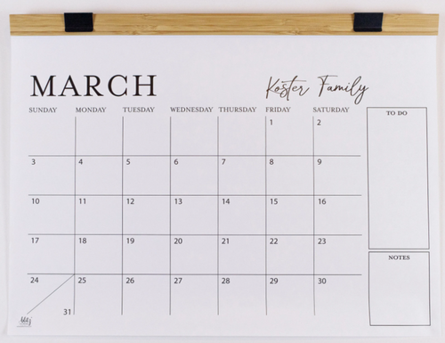 Monthly To-Do Calendar with Wood Hanger